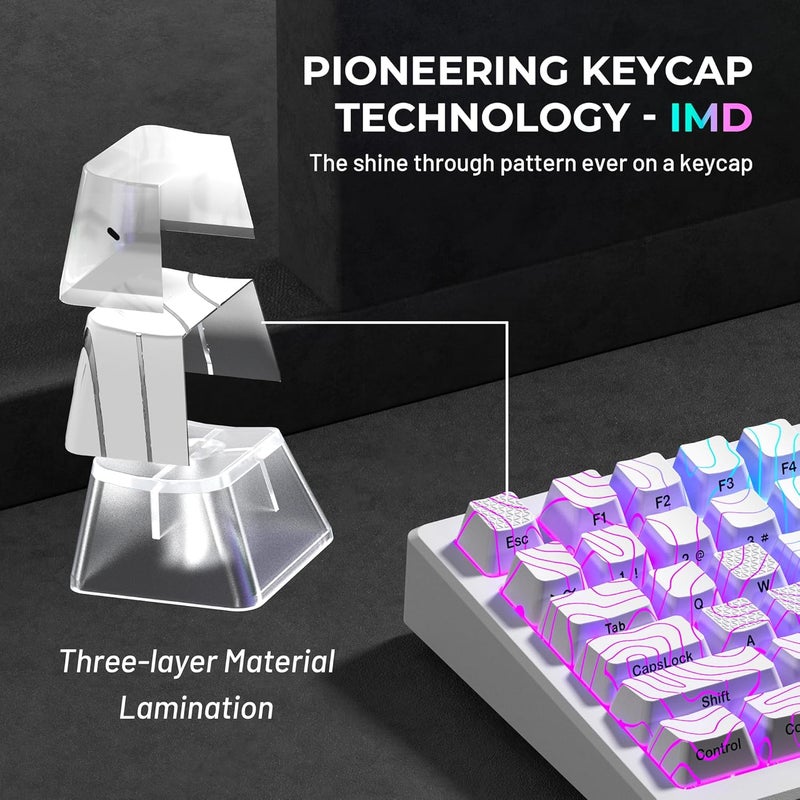 HITIME XVX Shine Through Keycaps with IMD Tech, Custom Keycaps 60 75 100 Percent, White Key Cap Set OEM Profile,118 Keys Side Printed for Mechanical Keyboard, Topographic - Image 3